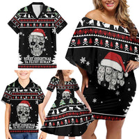 Cat Skull Santa Christmas Family Matching Off Shoulder Short Dress and Hawaiian Shirt Xmas Holiday Patterns - Wonder Print Shop