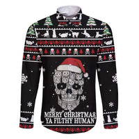 Cat Skull Santa Christmas Family Matching Off Shoulder Short Dress and Hawaiian Shirt Xmas Holiday Patterns - Wonder Print Shop