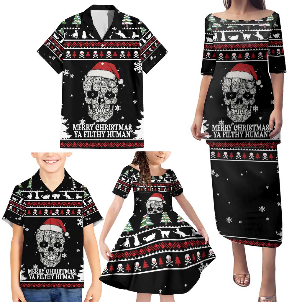 Cat Skull Santa Christmas Family Matching Puletasi and Hawaiian Shirt Xmas Holiday Patterns - Wonder Print Shop
