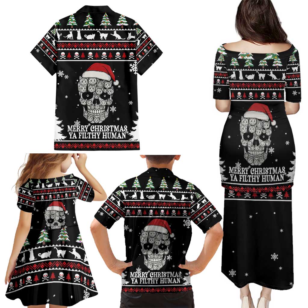 Cat Skull Santa Christmas Family Matching Puletasi and Hawaiian Shirt Xmas Holiday Patterns - Wonder Print Shop