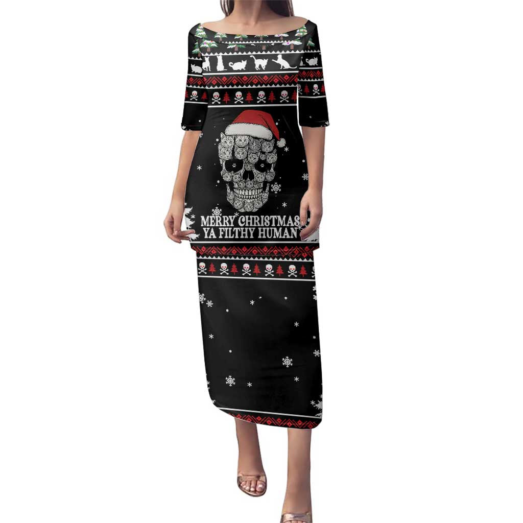 Cat Skull Santa Christmas Family Matching Puletasi and Hawaiian Shirt Xmas Holiday Patterns - Wonder Print Shop