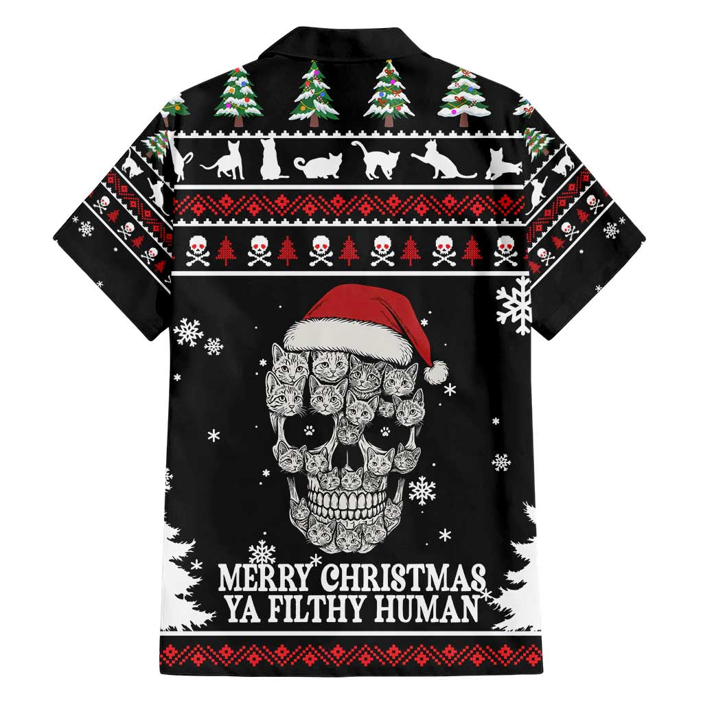 Cat Skull Santa Christmas Family Matching Short Sleeve Bodycon Dress and Hawaiian Shirt Xmas Holiday Patterns - Wonder Print Shop