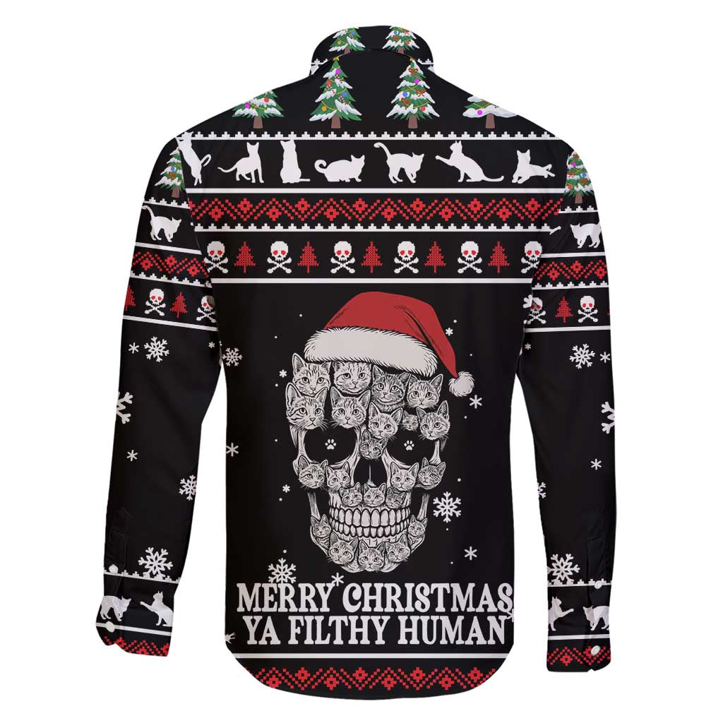 Cat Skull Santa Christmas Family Matching Short Sleeve Bodycon Dress and Hawaiian Shirt Xmas Holiday Patterns - Wonder Print Shop