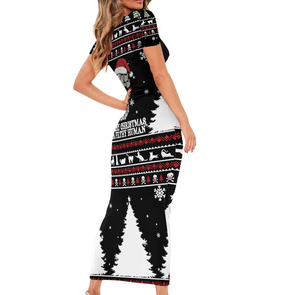 Cat Skull Santa Christmas Family Matching Short Sleeve Bodycon Dress and Hawaiian Shirt Xmas Holiday Patterns - Wonder Print Shop