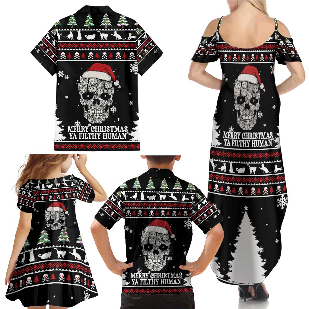 Cat Skull Santa Christmas Family Matching Summer Maxi Dress and Hawaiian Shirt Xmas Holiday Patterns - Wonder Print Shop