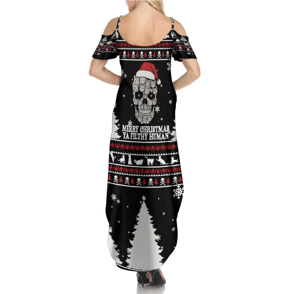 Cat Skull Santa Christmas Family Matching Summer Maxi Dress and Hawaiian Shirt Xmas Holiday Patterns - Wonder Print Shop