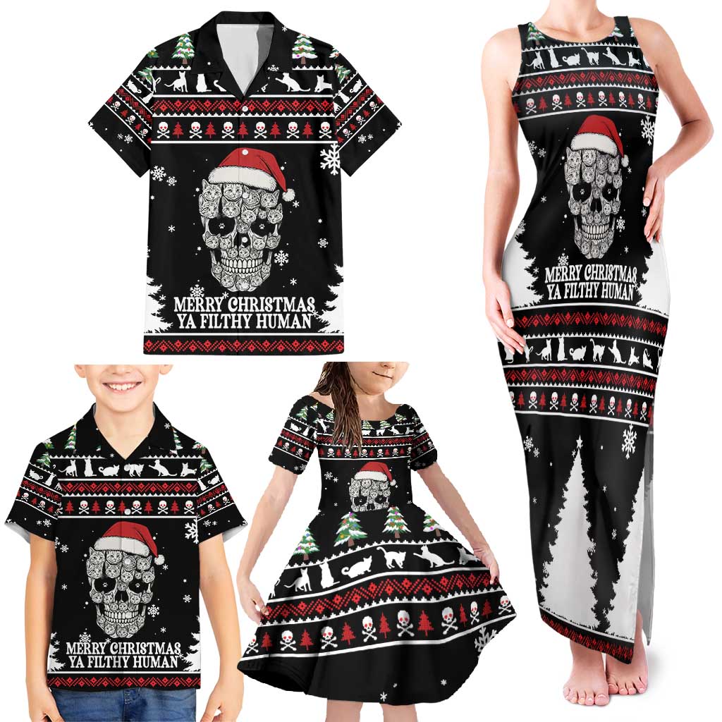 Cat Skull Santa Christmas Family Matching Tank Maxi Dress and Hawaiian Shirt Xmas Holiday Patterns - Wonder Print Shop