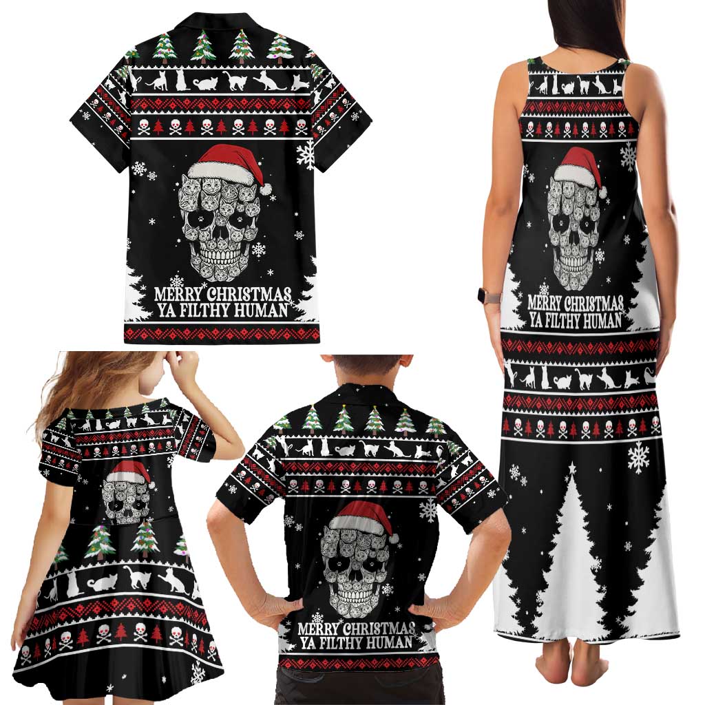 Cat Skull Santa Christmas Family Matching Tank Maxi Dress and Hawaiian Shirt Xmas Holiday Patterns - Wonder Print Shop
