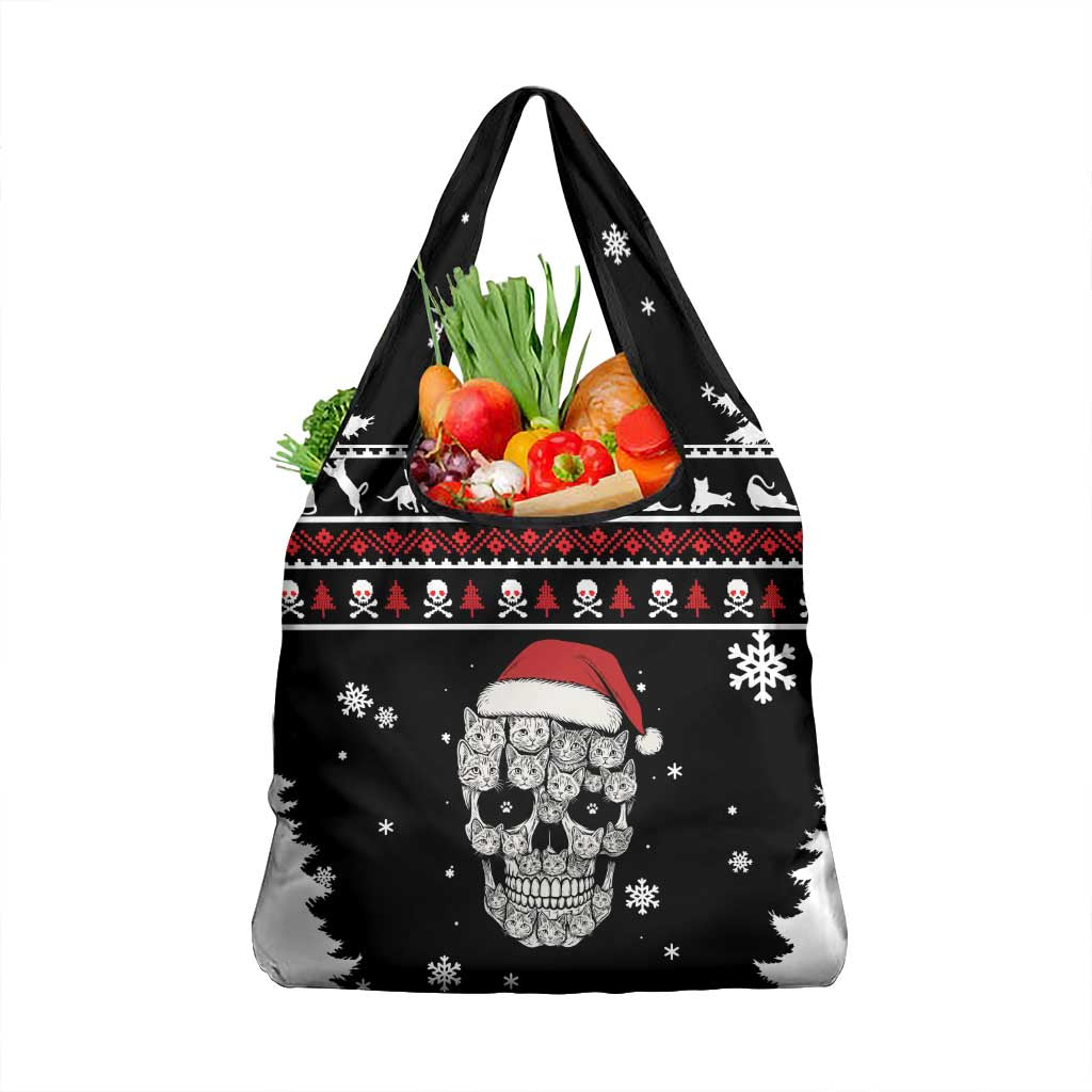 Cat Skull Santa Christmas Grocery Bag Xmas Holiday Patterns - Wonder Print Shop