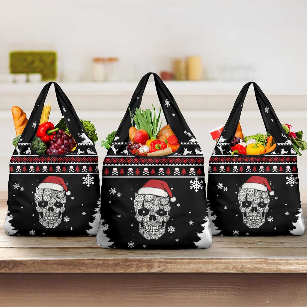 Cat Skull Santa Christmas Grocery Bag Xmas Holiday Patterns - Wonder Print Shop
