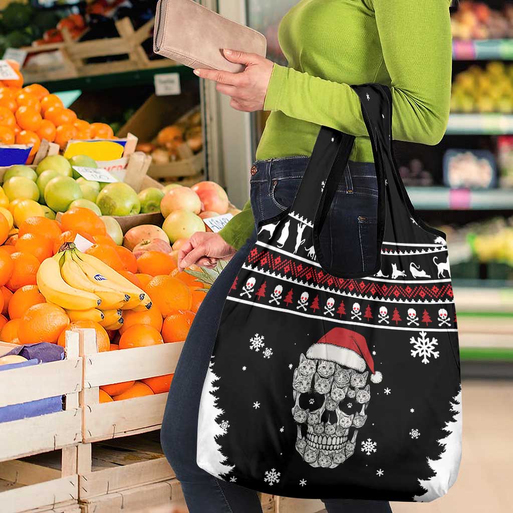 Cat Skull Santa Christmas Grocery Bag Xmas Holiday Patterns - Wonder Print Shop