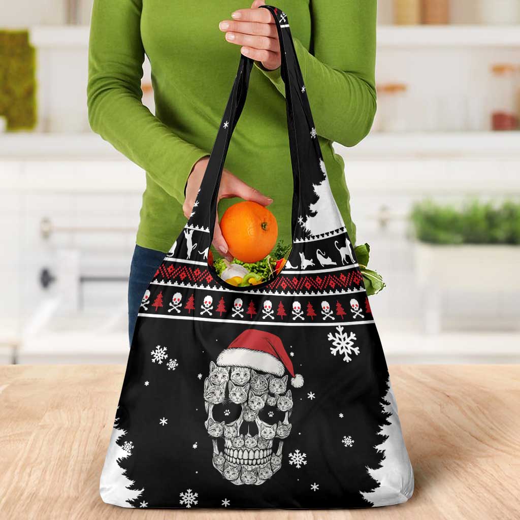 Cat Skull Santa Christmas Grocery Bag Xmas Holiday Patterns - Wonder Print Shop