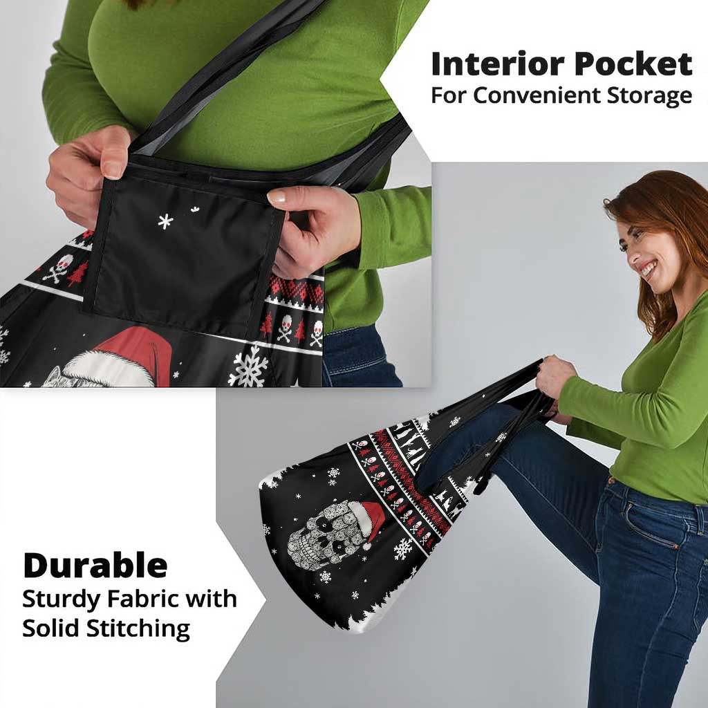 Cat Skull Santa Christmas Grocery Bag Xmas Holiday Patterns - Wonder Print Shop