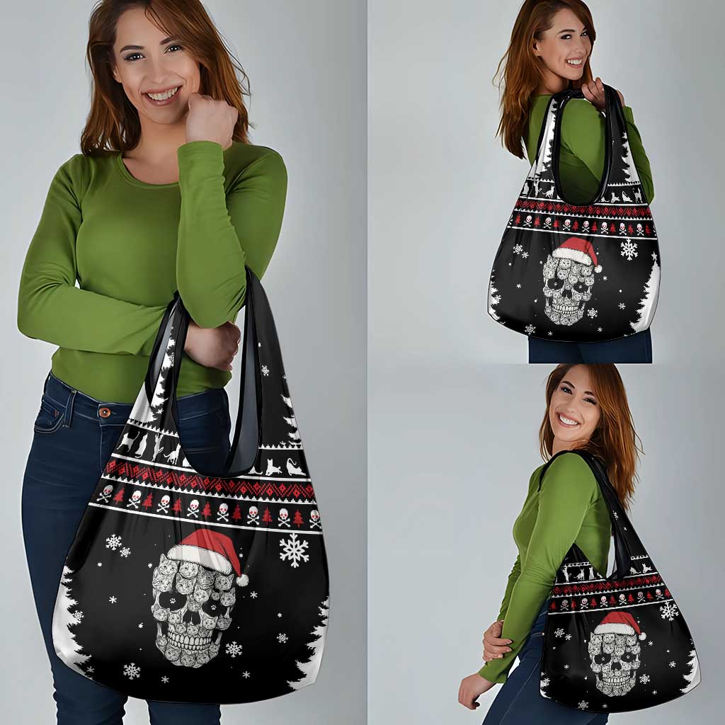 Cat Skull Santa Christmas Grocery Bag Xmas Holiday Patterns - Wonder Print Shop