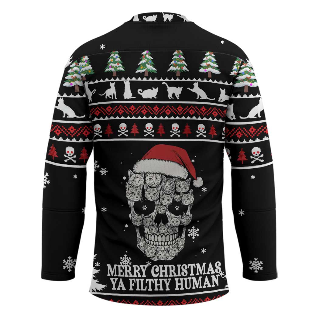 Cat Skull Santa Christmas Hockey Jersey Xmas Holiday Patterns - Wonder Print Shop