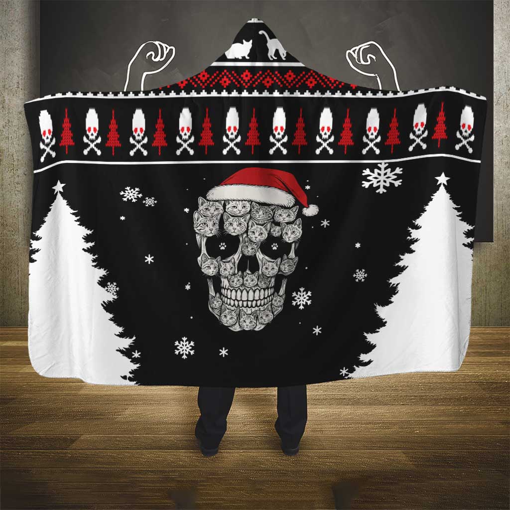Cat Skull Santa Christmas Hooded Blanket Xmas Holiday Patterns - Wonder Print Shop