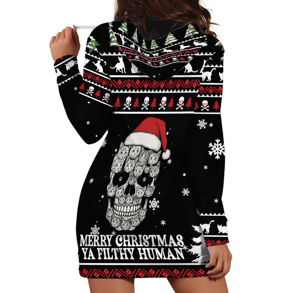Cat Skull Santa Christmas Hoodie Dress Xmas Holiday Patterns - Wonder Print Shop