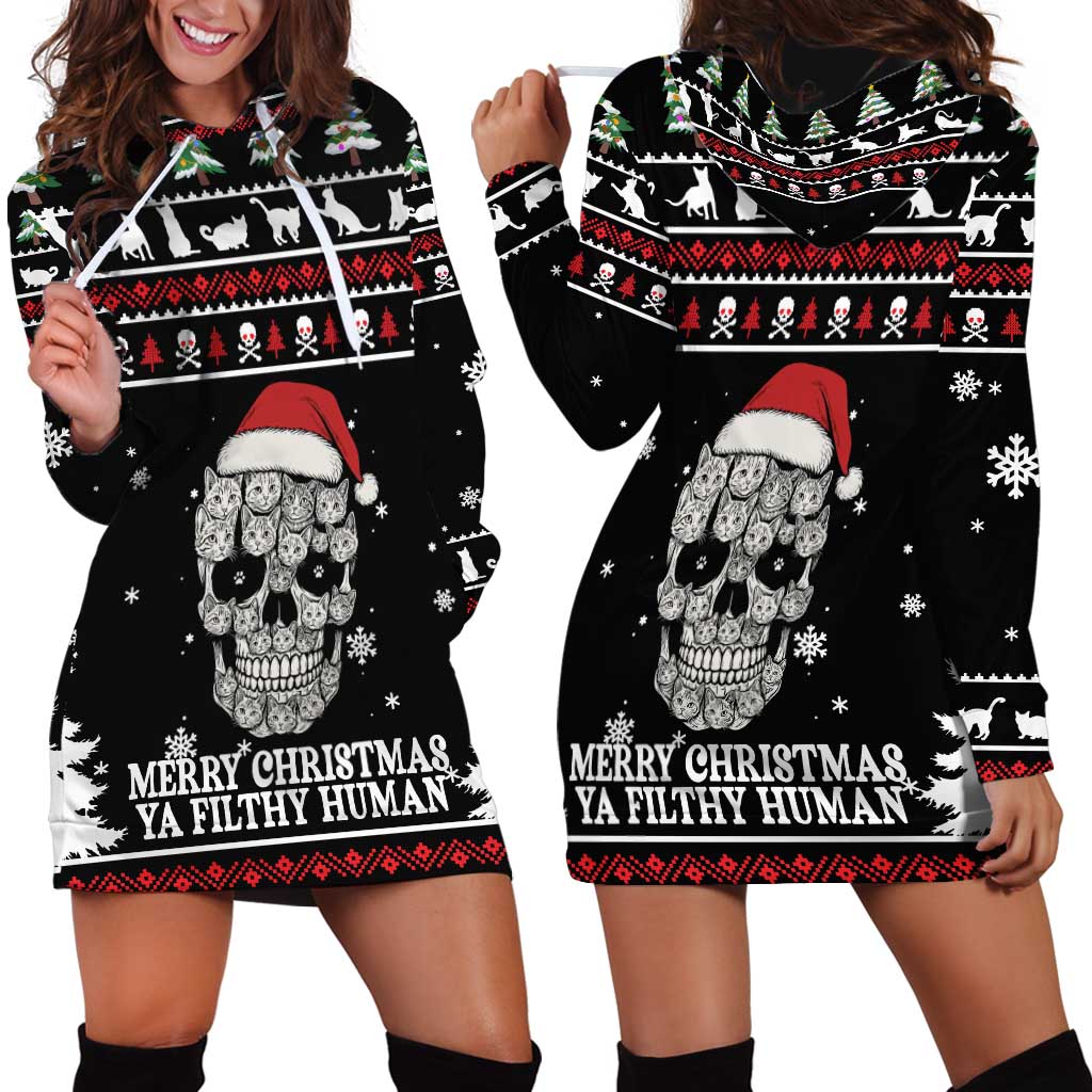 Cat Skull Santa Christmas Hoodie Dress Xmas Holiday Patterns - Wonder Print Shop