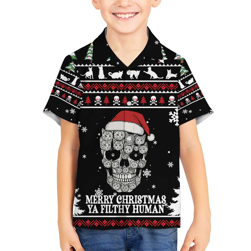 Cat Skull Santa Christmas Kid Hawaiian Shirt Xmas Holiday Patterns - Wonder Print Shop