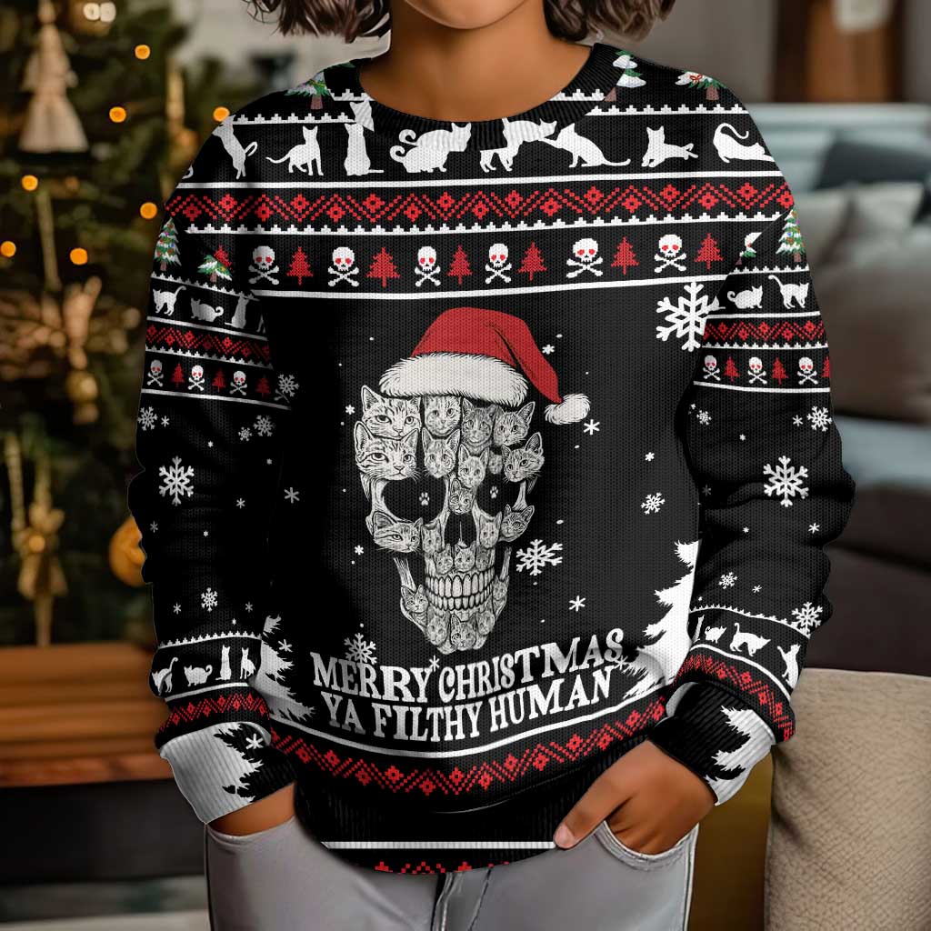 Cat Skull Santa Christmas Kid Ugly Christmas Sweater Xmas Holiday Patterns - Wonder Print Shop