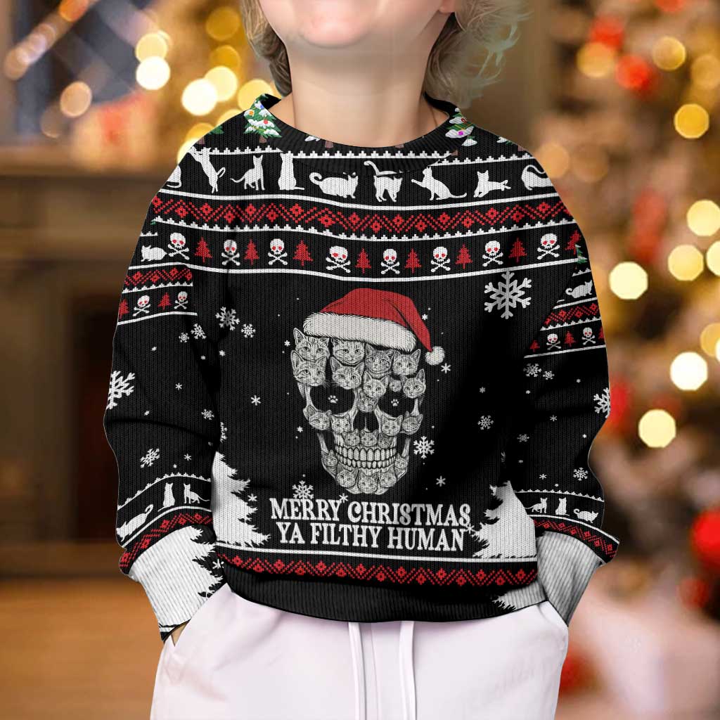 Cat Skull Santa Christmas Kid Ugly Christmas Sweater Xmas Holiday Patterns - Wonder Print Shop