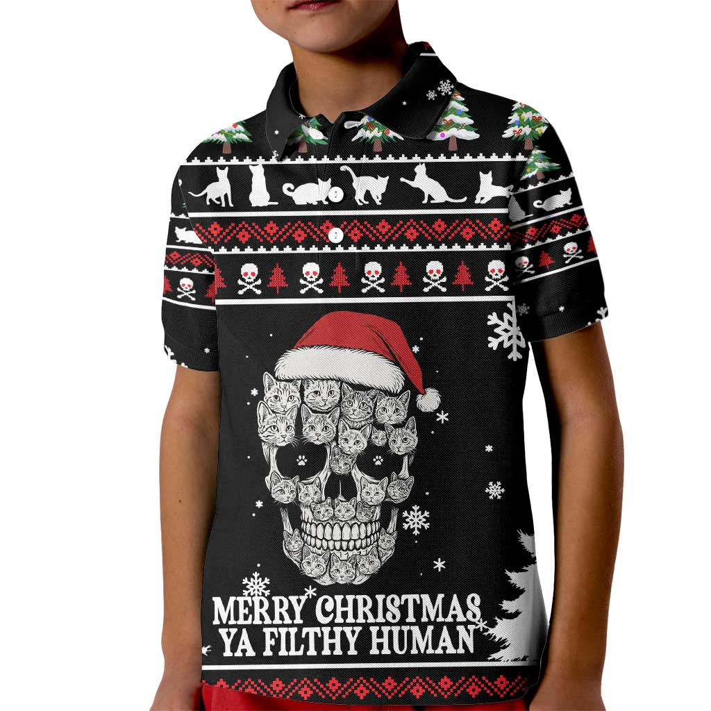 Cat Skull Santa Christmas Kid Polo Shirt Xmas Holiday Patterns - Wonder Print Shop