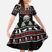 Cat Skull Santa Christmas Kid Short Sleeve Dress Xmas Holiday Patterns - Wonder Print Shop