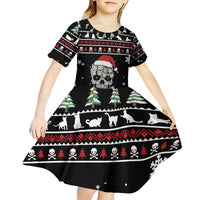 Cat Skull Santa Christmas Kid Short Sleeve Dress Xmas Holiday Patterns - Wonder Print Shop