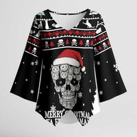 Cat Skull Santa Christmas Kimono Sleeve Blouse Xmas Holiday Patterns - Wonder Print Shop
