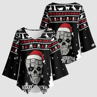 Cat Skull Santa Christmas Kimono Sleeve Blouse Xmas Holiday Patterns - Wonder Print Shop