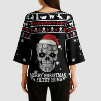 Cat Skull Santa Christmas Kimono Sleeve Blouse Xmas Holiday Patterns - Wonder Print Shop