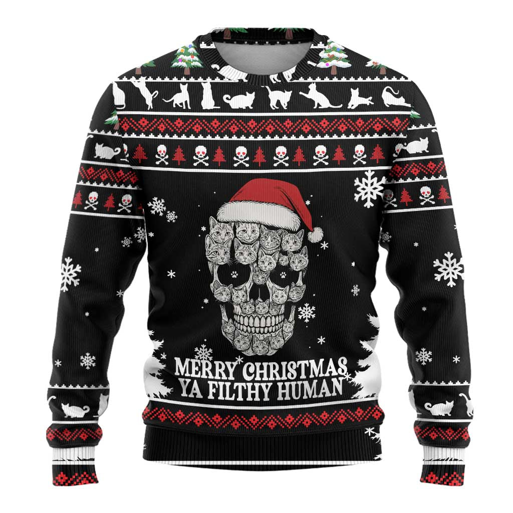 Cat Skull Santa Christmas Ugly Christmas Sweater Xmas Holiday Patterns - Wonder Print Shop