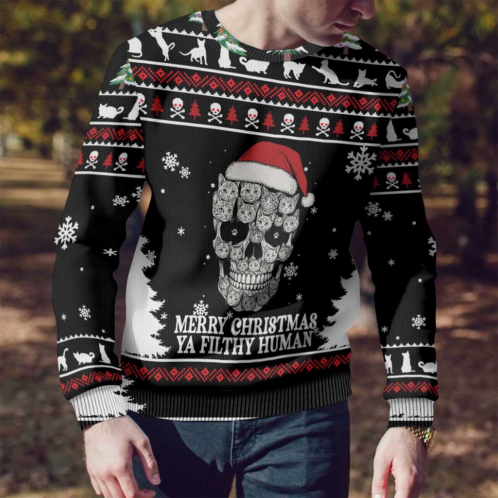 Cat Skull Santa Christmas Ugly Christmas Sweater Xmas Holiday Patterns - Wonder Print Shop