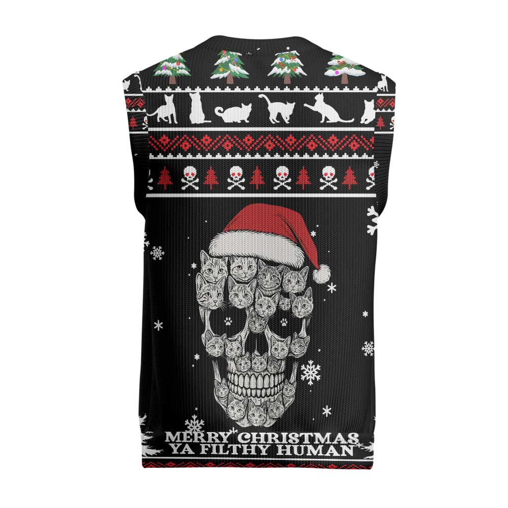 Cat Skull Santa Christmas Knitted V-Neck Vest Xmas Holiday Patterns - Wonder Print Shop