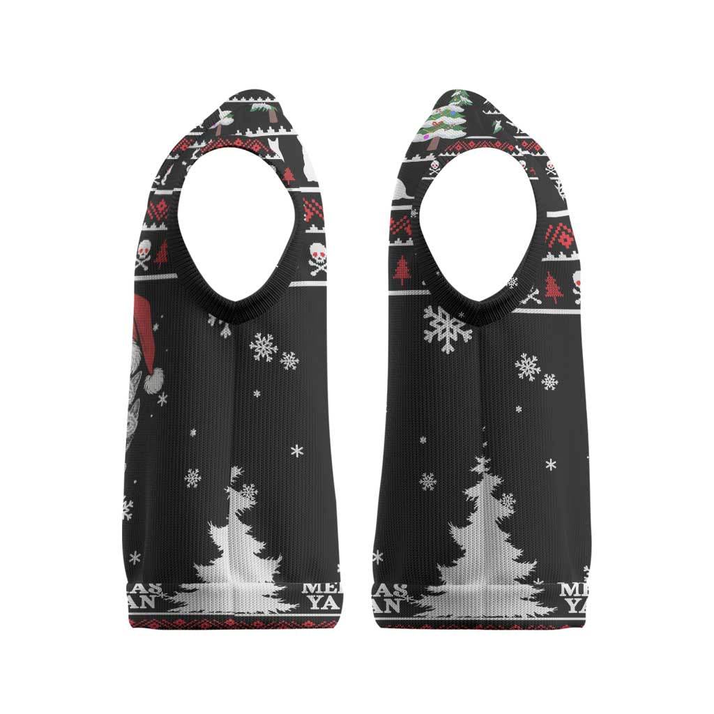 Cat Skull Santa Christmas Knitted V-Neck Vest Xmas Holiday Patterns - Wonder Print Shop