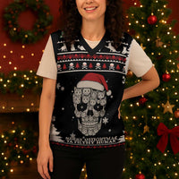 Cat Skull Santa Christmas Knitted V-Neck Vest Xmas Holiday Patterns - Wonder Print Shop
