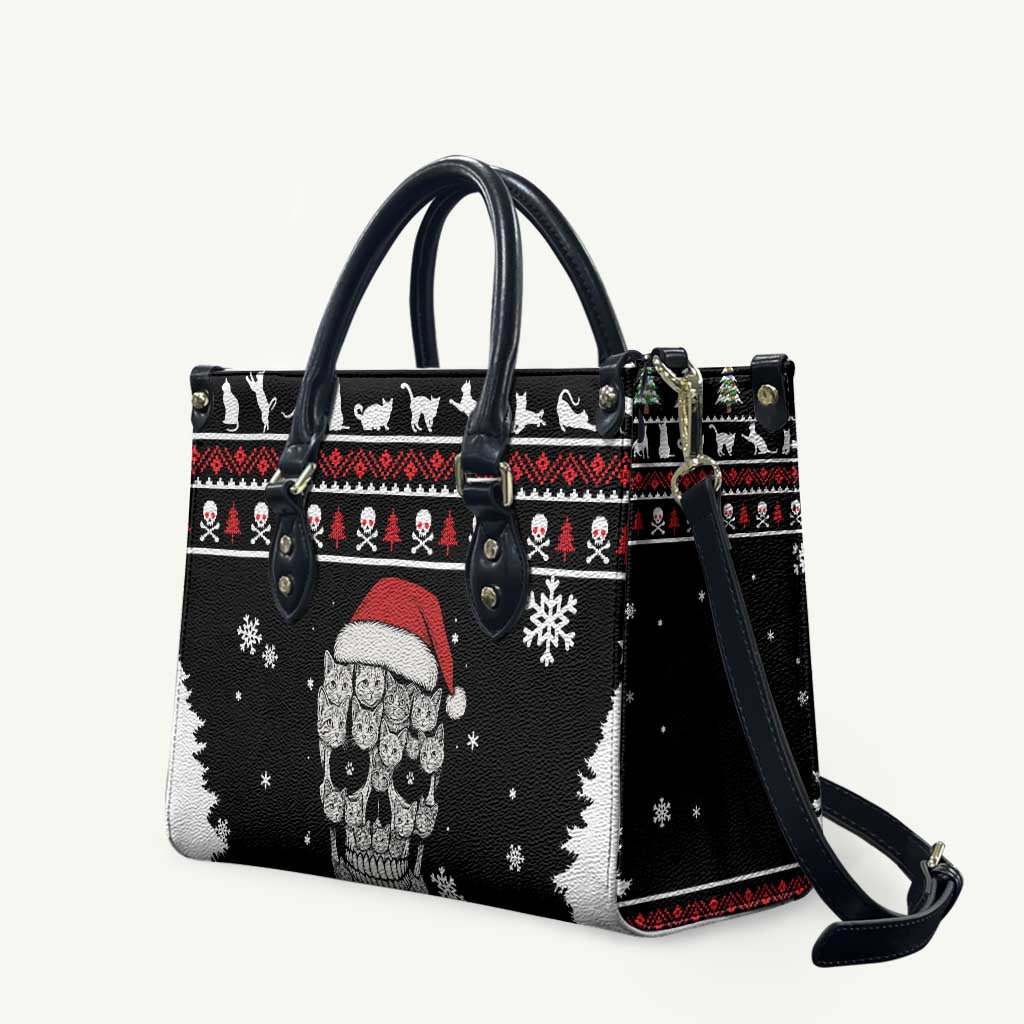 Cat Skull Santa Christmas Leather Bag Xmas Holiday Patterns - Wonder Print Shop