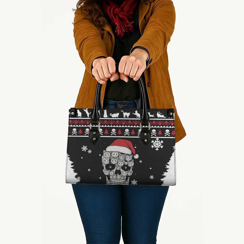 Cat Skull Santa Christmas Leather Bag Xmas Holiday Patterns - Wonder Print Shop