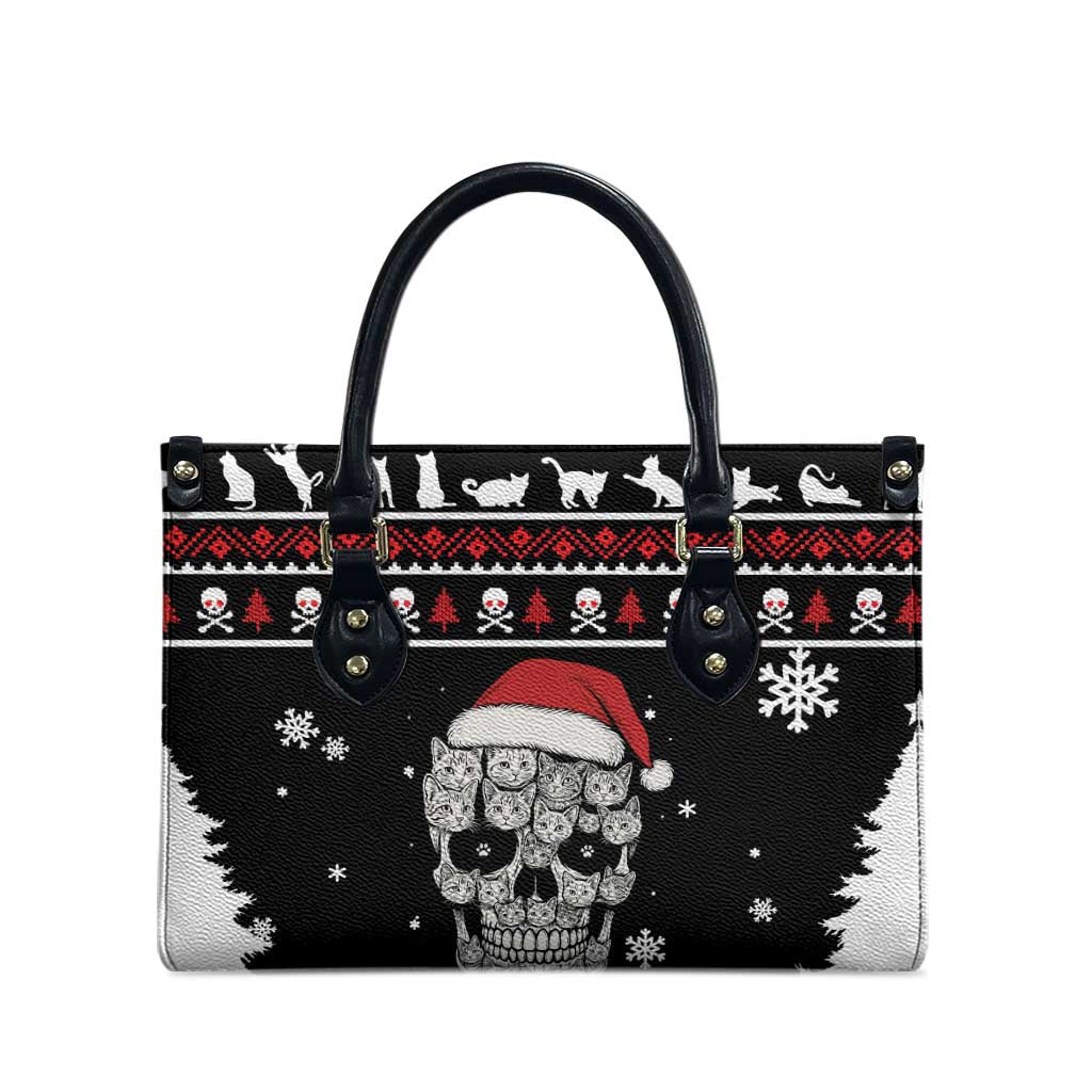 Cat Skull Santa Christmas Leather Bag Xmas Holiday Patterns - Wonder Print Shop