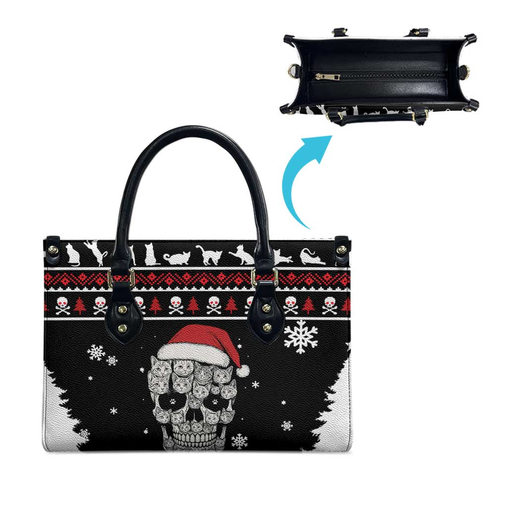 Cat Skull Santa Christmas Leather Bag Xmas Holiday Patterns - Wonder Print Shop