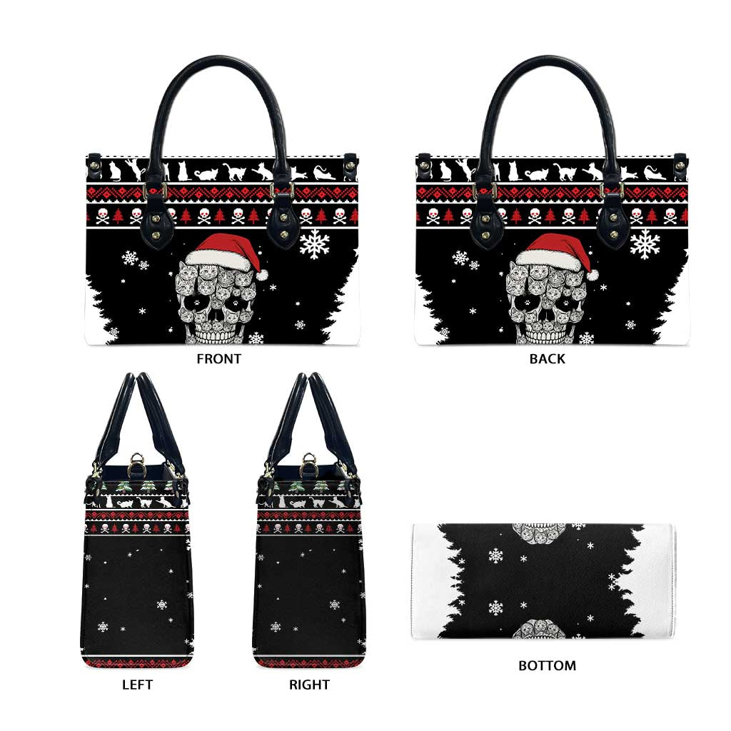 Cat Skull Santa Christmas Leather Bag Xmas Holiday Patterns - Wonder Print Shop