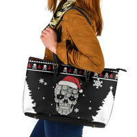 Cat Skull Santa Christmas Leather Tote Bag Xmas Holiday Patterns - Wonder Print Shop