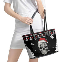 Cat Skull Santa Christmas Leather Tote Bag Xmas Holiday Patterns - Wonder Print Shop