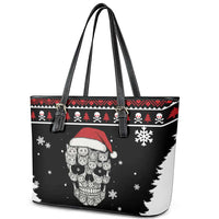 Cat Skull Santa Christmas Leather Tote Bag Xmas Holiday Patterns - Wonder Print Shop