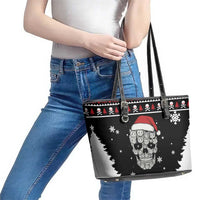 Cat Skull Santa Christmas Leather Tote Bag Xmas Holiday Patterns - Wonder Print Shop