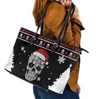 Cat Skull Santa Christmas Leather Tote Bag Xmas Holiday Patterns - Wonder Print Shop