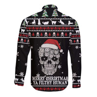 Cat Skull Santa Christmas Long Sleeve Button Shirt Xmas Holiday Patterns - Wonder Print Shop