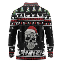 Cat Skull Santa Christmas Long Sleeve Polo Shirt Xmas Holiday Patterns - Wonder Print Shop