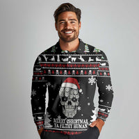 Cat Skull Santa Christmas Long Sleeve Polo Shirt Xmas Holiday Patterns - Wonder Print Shop
