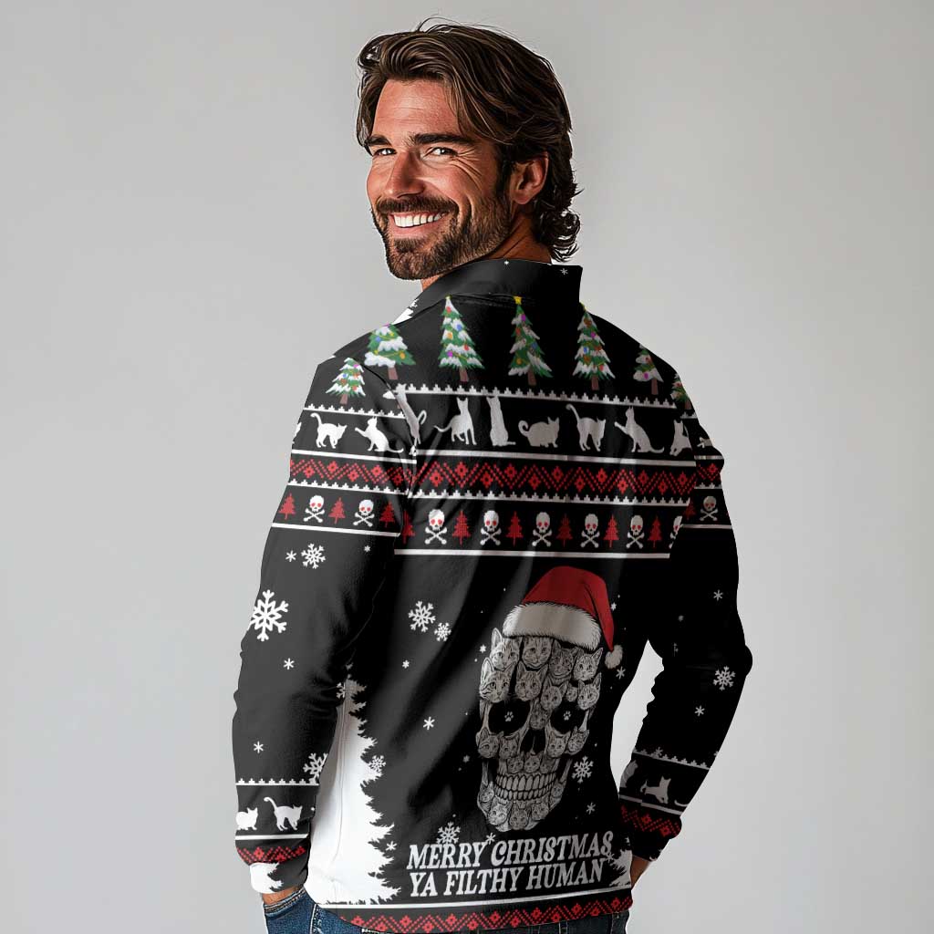 Cat Skull Santa Christmas Long Sleeve Polo Shirt Xmas Holiday Patterns - Wonder Print Shop